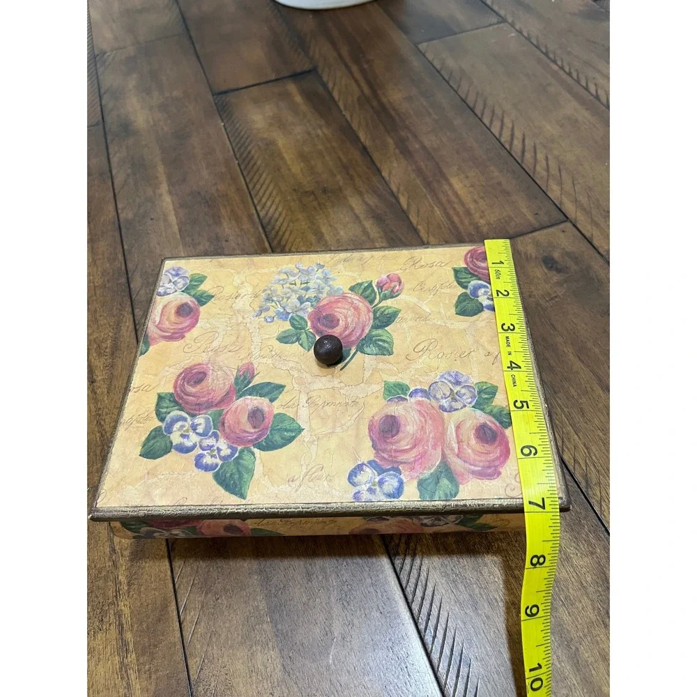 Decoline Floral Jewelry Box Unisex Medium Multicolor Good Vintage Decoupage Wood